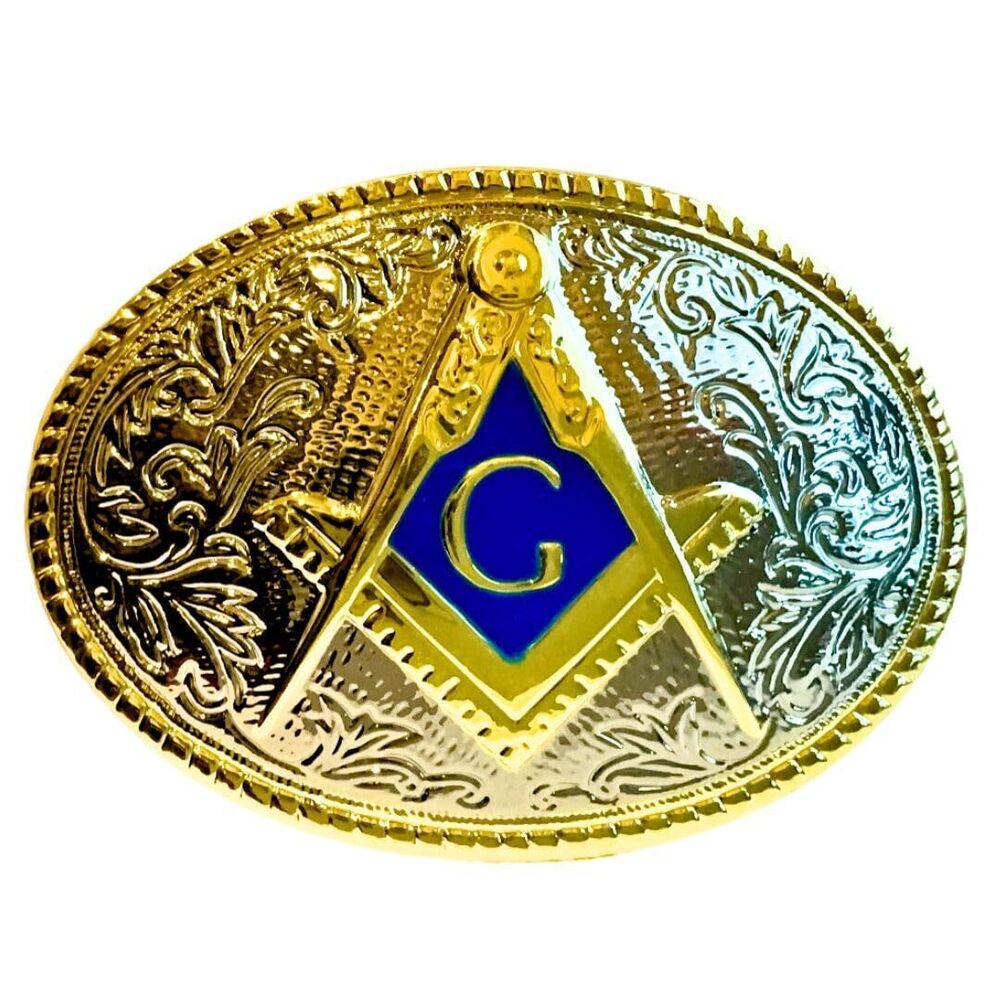 8981 Free Masons Emblem Belt Buckle - Polished Silver Finish